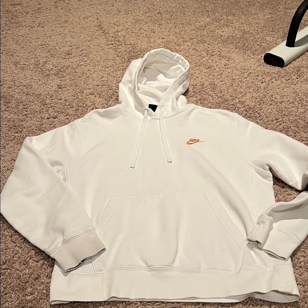 Nike Men's White Hoodie with Logo
